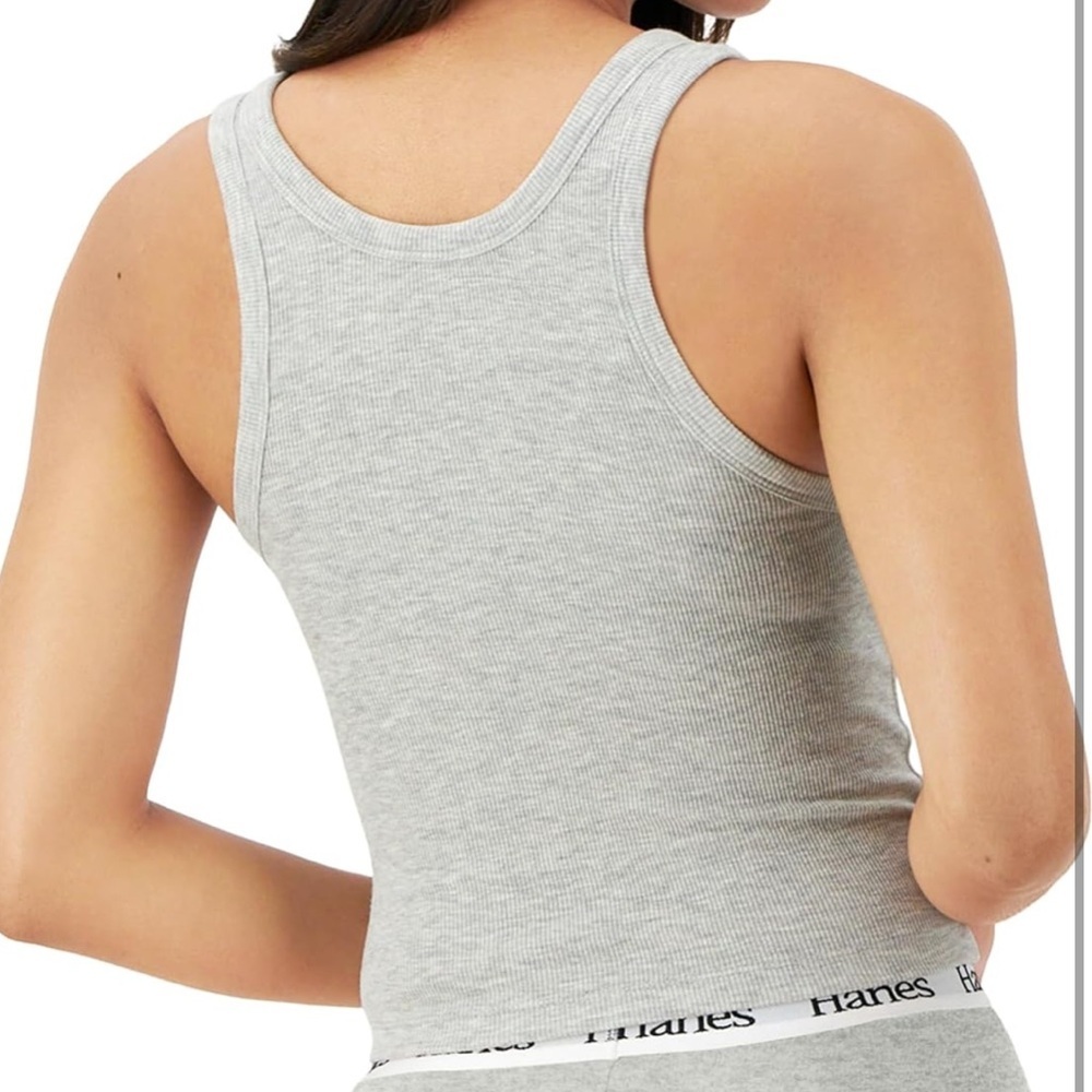 Hanes Originals White Scoop Neck Fitted Cropped Ribbed Tank Top Stretch Cotton - Picture 9 of 9